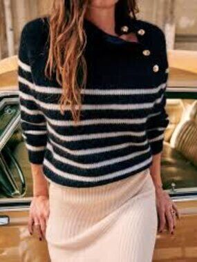 SEZANE Trudy jumper Navy Blue & White Striped Alpaca Wool